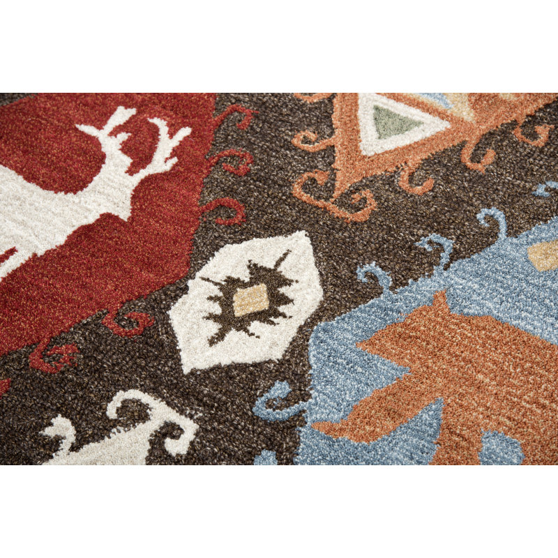 Tapis brun en laine touffeté à la main Pouliot Southwestern, Rectangle 8 pi x 10 pi