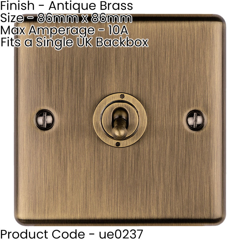 5 PACK 1 Gang Single Retro Toggle Light Switch ANTIQUE BRASS 10A 2 Way Plate, Antique Brass, Gold