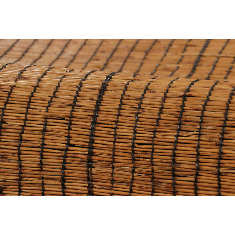 Vintage Tuareg Mat Runner, Warm Beige With Rich Brown Stripes - Rug & Kilim