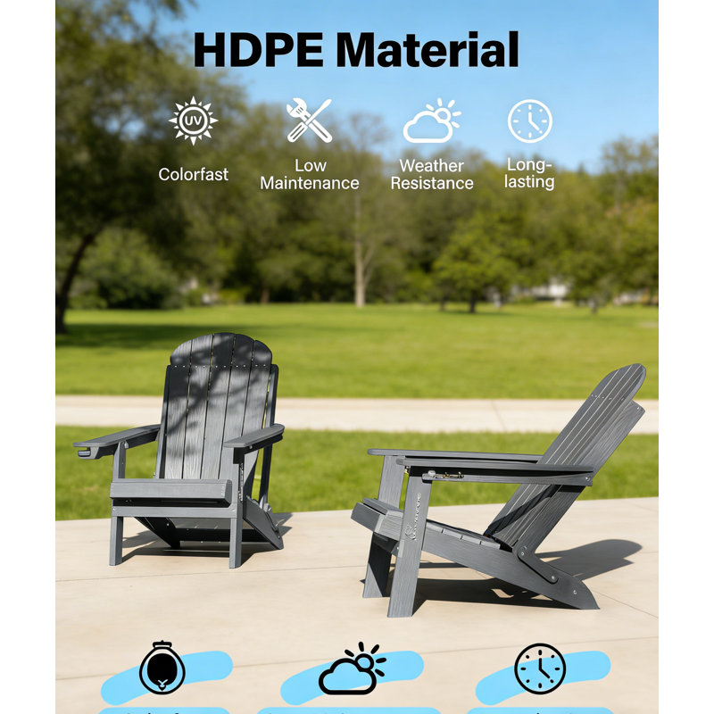 All Weather Outdoor Folding Adirondack Chair, Adjustable Backrest Adirondack Chair With Cup Holder For Lawn And Garden Pool