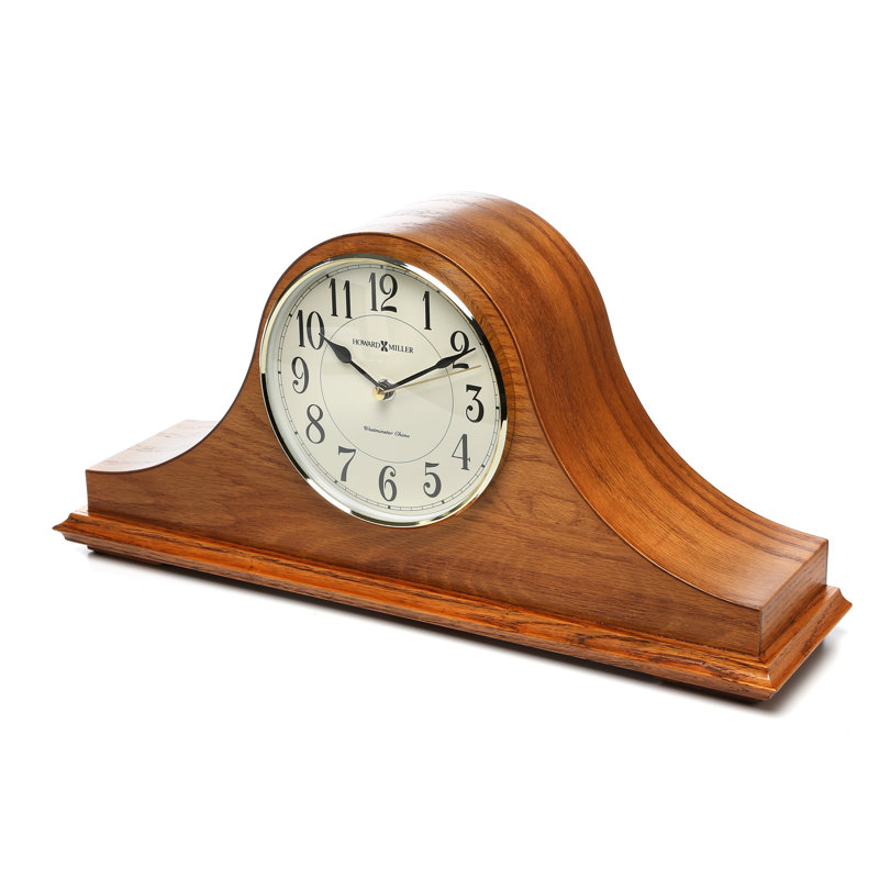Traditional Analogue Quartz Movement / Crystal Tabletop Clock in Golden Oak/Polished Brass