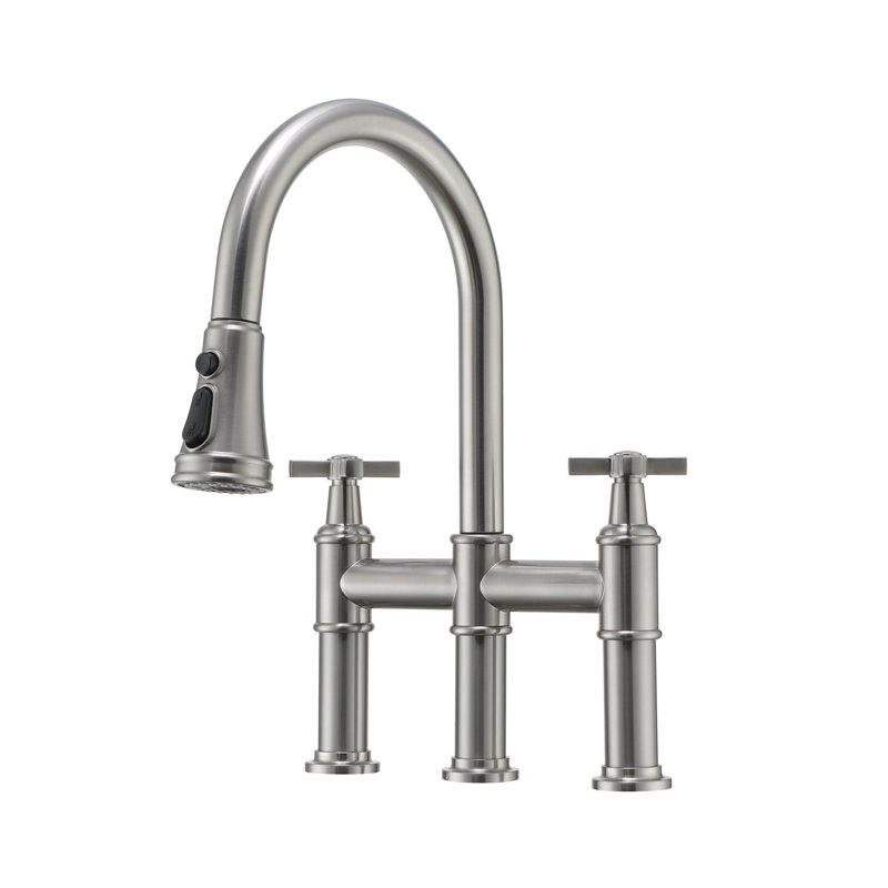 Pull Down Bridge Faucet, Nickel brossé
