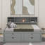 Lit de jour double en bois avec 2 armoires de chevet, tablettes et tiroirs-336590309