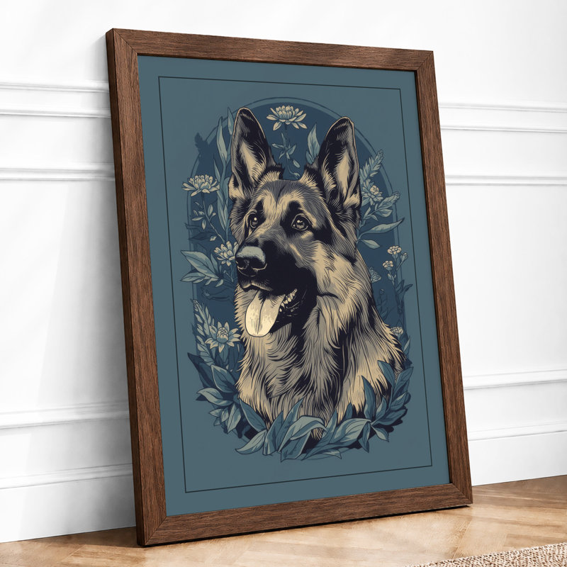 German Shepherd Study Japandi - Framed Print, Walnut, A4 - 29.7 x 21.0 cm