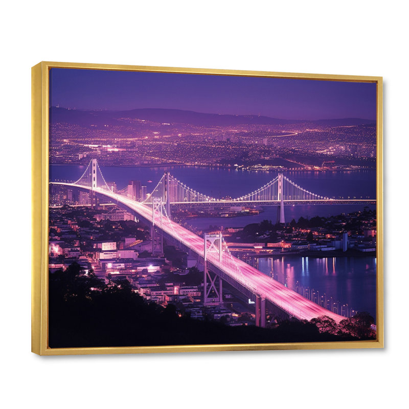 «San Francisco Skyline And Bay Bridge IX», reproduction d'art sur toile, H 24 po x l 32 po x P 1 po, Cadre flottant doré