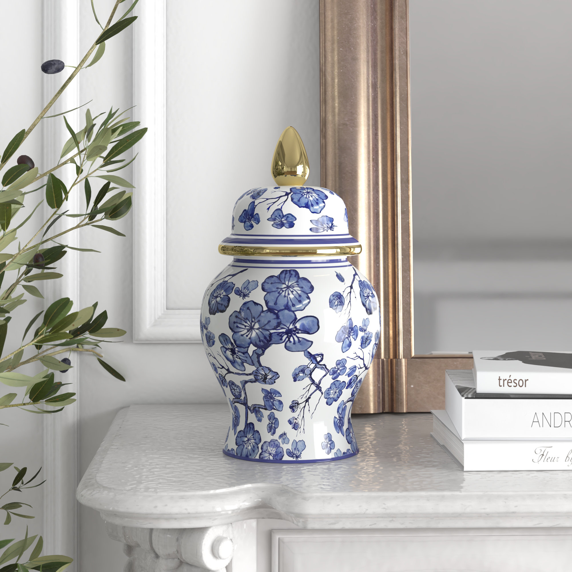 Kelly Clarkson Home Nina 14 Ceramic Temple Jar with Lid - Contemporary  Vintage Style Blue and White Chinoiserie Floral Design & Reviews