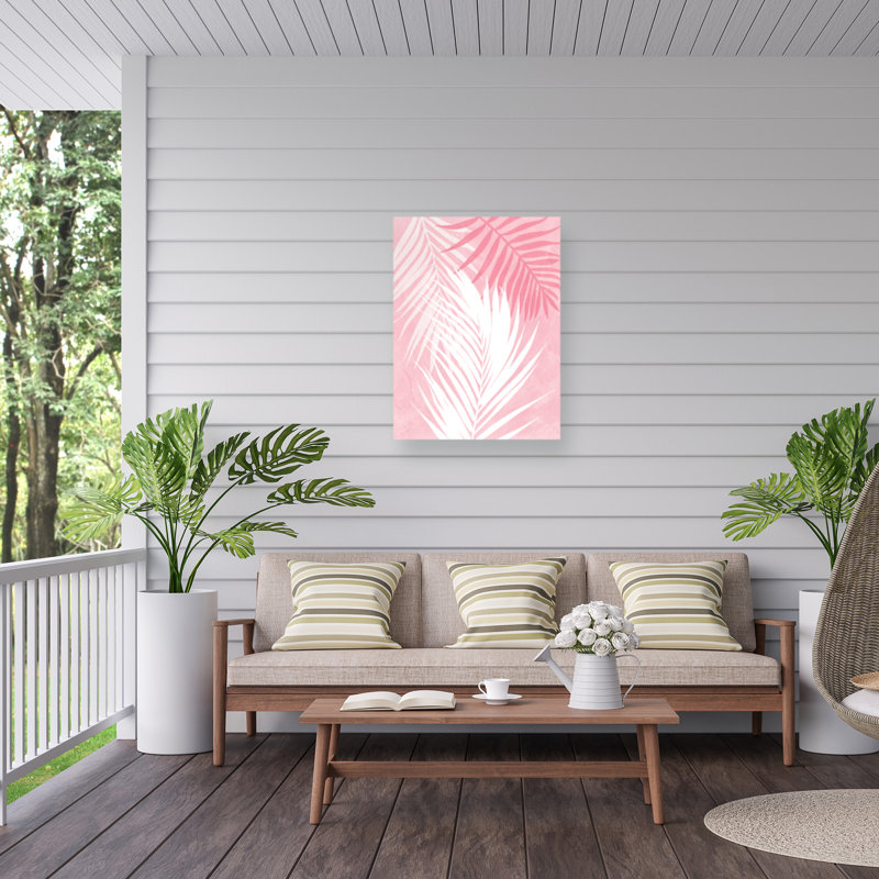 Feuilles de palmier en bambou Tina Lavoie sur toile rose pour l'extérieur, H 19 po x l 14 po