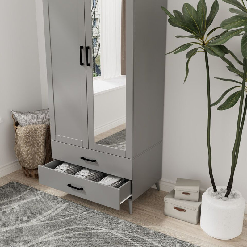 Bostick Solid Wood Wardrobe, Grey