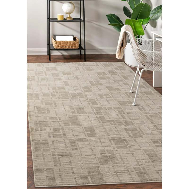 Tapis taupe neutre texturé pour le salon, Rectangle 5 pi 3 po x 7 pi 5 po