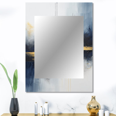Tempête de marbre bleu et jaune IV - grande peinture abstraite, miroir mural décoratif bleu, impression sur métal