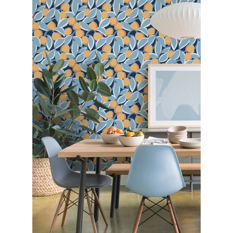 Papier peint adhésif bleu clair Talia, Jaune