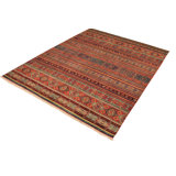 Tapis rouge / vert en laine noué à la main 9 pi 1 po x 11 pi 6 po Lovorko