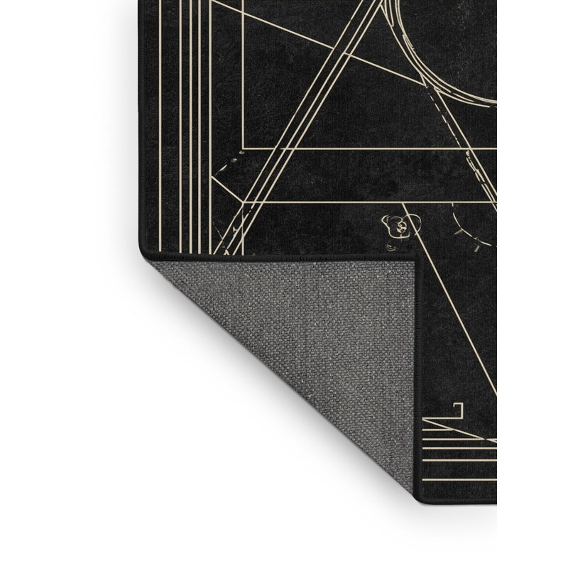Tapis noir moelleux à motif géométrique doux et moelleux Alchimie, 5 x 8