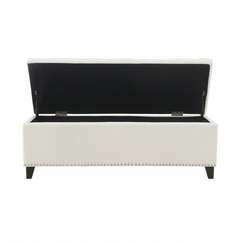 Banc de rangement en lin capitonné, Beige