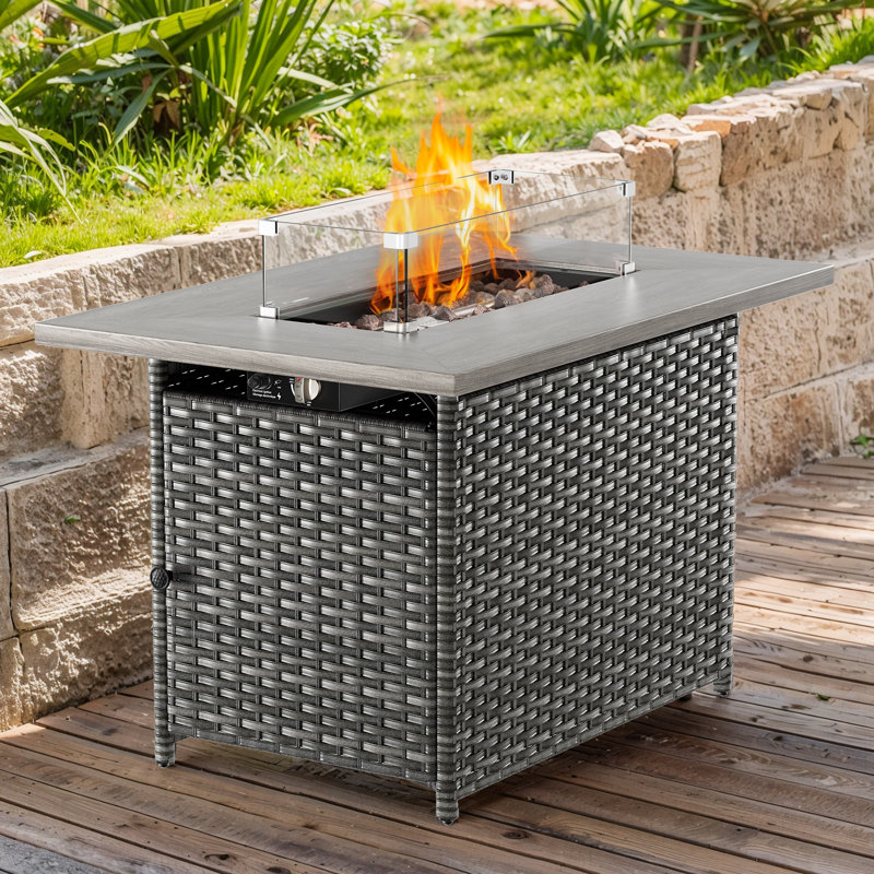 Foyer d'extérieur au propane en osier, table de foyer d'extérieur au gaz de 41 pouces avec grille en acier double tube de table de 50 000 BTU