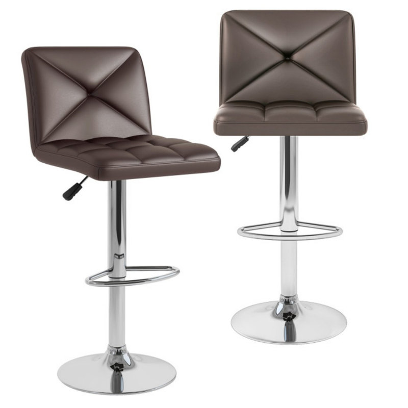 PU Leather Upholstered Bar Stools Set of 2 with Back and Adjustable Height, Brown