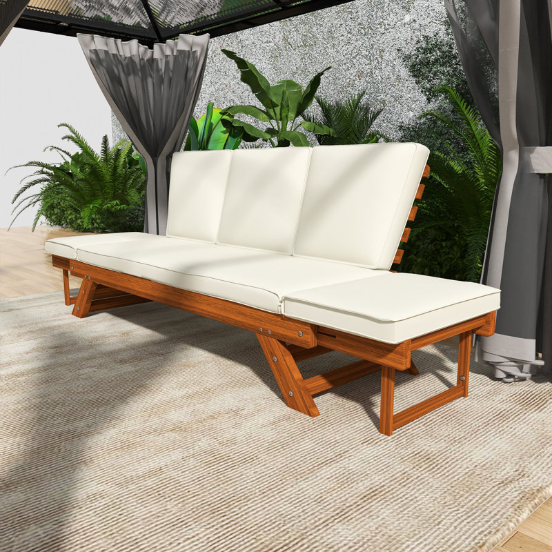 Outdoor Adjustable Patio Wooden Daybed Sofa With Cushions