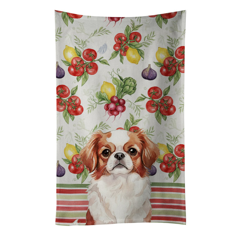 Red and White Japanese Chin Vegetables Kitchen Towel, Red/White Japanese Chin