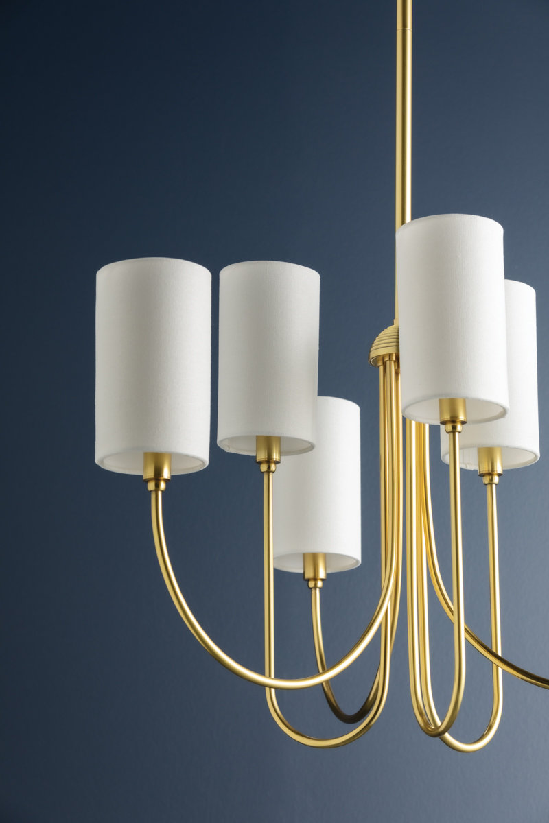 6 - Light Chandelier, Aged Brass