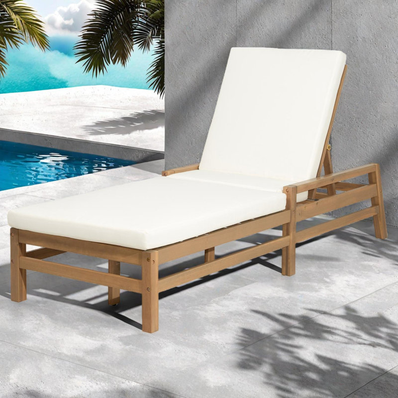 Chaise longue d'extérieur réglable à 5 positions avec coussins, Bois naturel