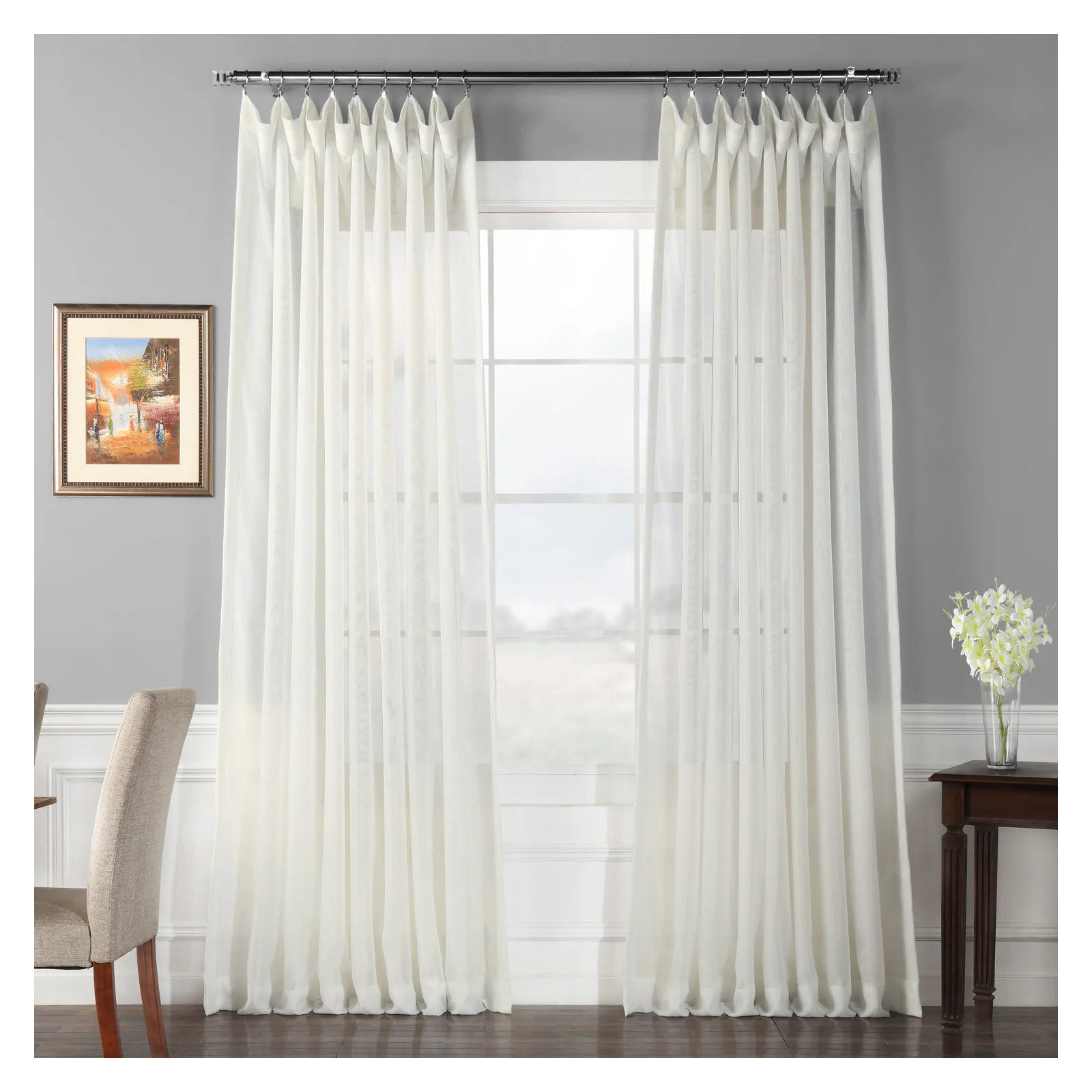 Apollo Extra Wide Double Layered Voile Sheer Single Curtain Panel, Off-White, 50" W x 108" L