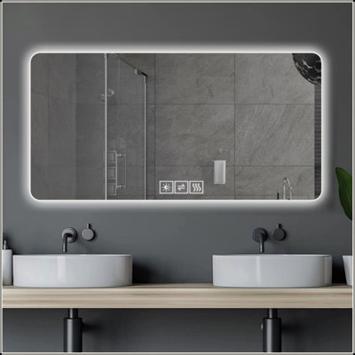 Miroir de salle de bain 28 po x 60 po à DEL, résistant à la corrosion, à trois couleurs à intensité variable et rétroéclairé avec fonction de désembuage à une touche