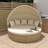 Patio Round Rattan Daybed Two-Tone Weave Sunbed With Retractable Canopy And Cushions-1307723946