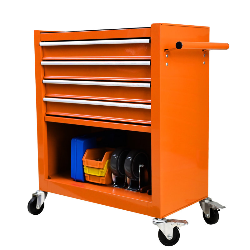 Chariot orange à 4 outils avec roulettes - construction stable en acier et utilisation sans effort - tiroir à roulement pour la gestion des outils de garage