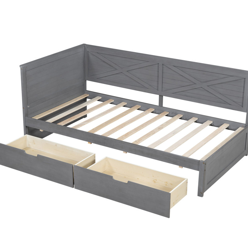 Lit de jour simple avec 2 tiroirs et garde-corps robuste en bois