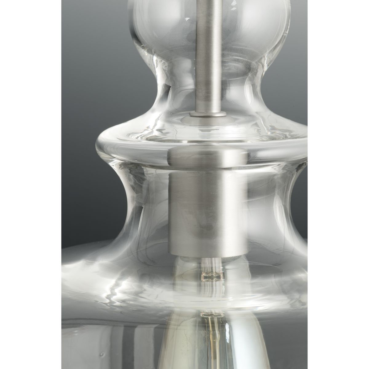 Theron Single Light Glass Dimmable Pendant, Brushed Nickel, Clear
