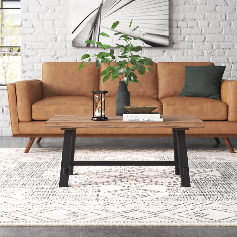 Adam Rustic Industrial Solid Wood Rectangular Coffee Table, 18" H x 42" L x 24" W