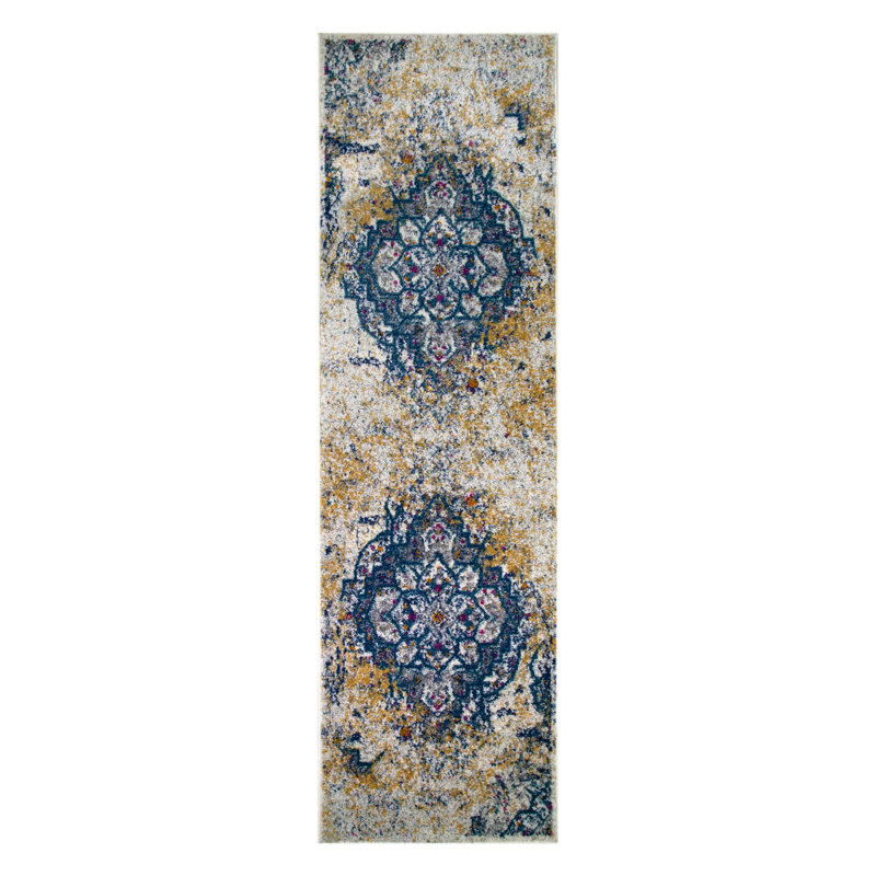 Tapis oriental ivoire / bleu marine Jaimi, Tapis de couloir 1 pi 9 po x 5 pi 11 po