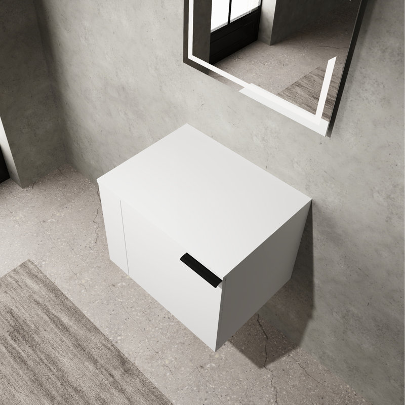 Meuble-lavabo de 61 cm pour salles de bain spacieuses - Meuble moderne sans lavabo, chêne blanc américain, compostable, finition brillante. Convient aux grandes salles de bain. Blanc compostable, résistant à la chaleur excessive.