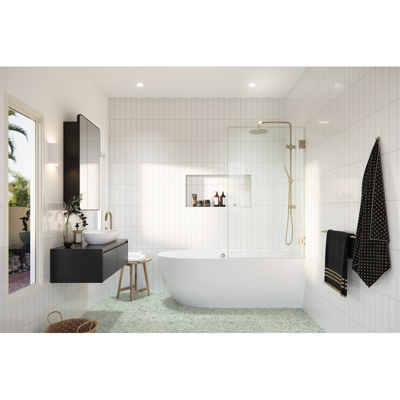 Albedo 34 in. x 58 in. Fully Frameless Glass Bathtub Shower Door, Brushed Bronze