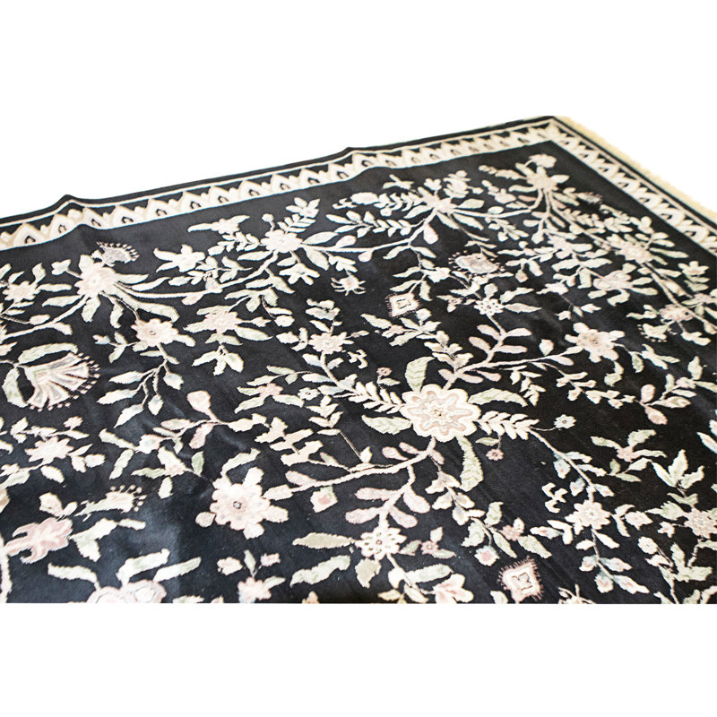 Hand Knotted Wool Area Rug in Navy