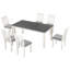 Table de salle à manger extensible de style rétro. 7 en gris et blanc. Bois d'hévéa massif et pin. Chaises rembourrées. Taille de table réglable. Plateau de table en placage. Capacité de poids de 350 lb. Capacité de 250 chaises: gris et blanc-1435185930-1435185931