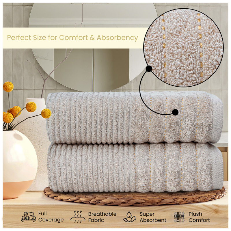 Pack of 4 Ribbed Cotton Towels, Hand, Bath Towels & Sheets, Premium Soft Feel, Quick Dry & Highly Absorbent Towelette
