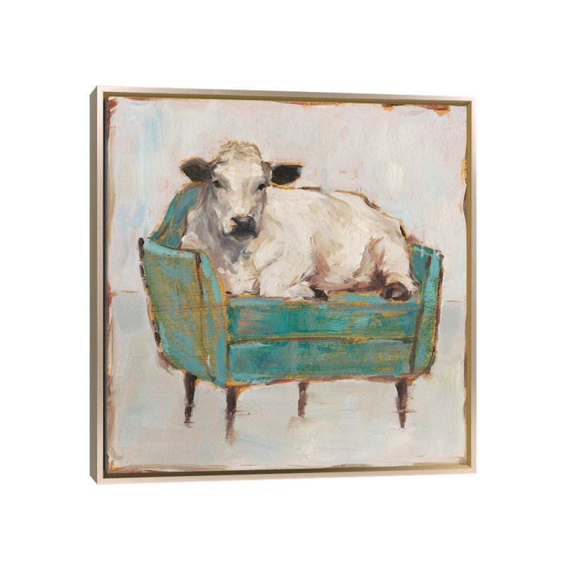 «Moo-ving in I» par Ethan Harper - Peinture, H 26 po x l 26 po x P 1 po, Encadrement champagne