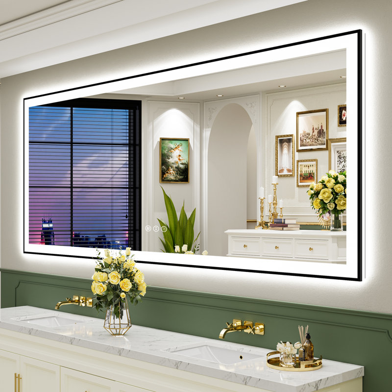Miroir de salle de bain Tyeishia Matte, 88 po x 38 po