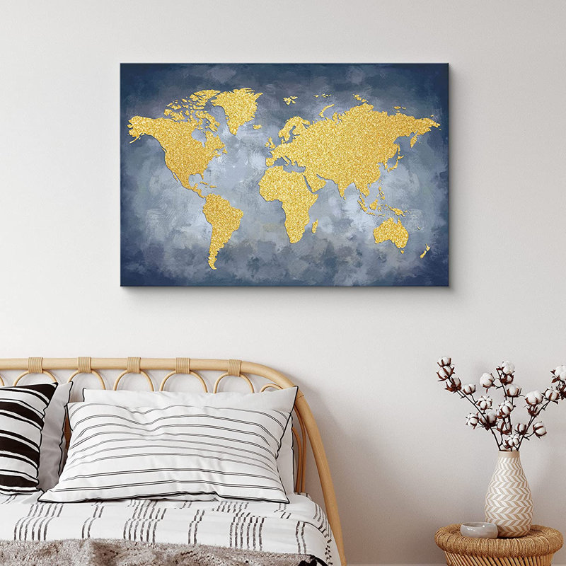 World Map " Continents On World Map Landscape Islands ", 12" H x 18" W x 1.5" D