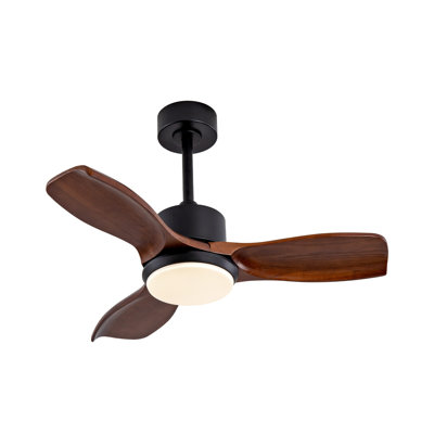 36" Black & Dark Walnut Wood Ceiling Fan with Dimmable LED Light, Quiet DC Motor, Remote Control
