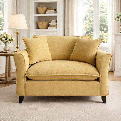 46.9" Oversized Soft Chenille Upholstered Deep Seat Accent Chair, Armchair with Plush Pillows, Yellow