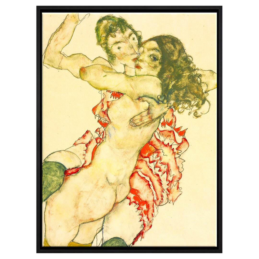 Gerahmtes Leinwandbild Two Women Embracing Each Other von Egon Schiele