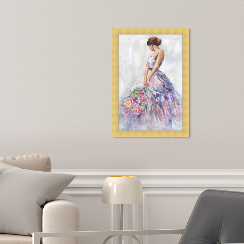 Violet, rose et bleus - impression, Cadre doré, H 15 po x l 10 po x P 1,75 po