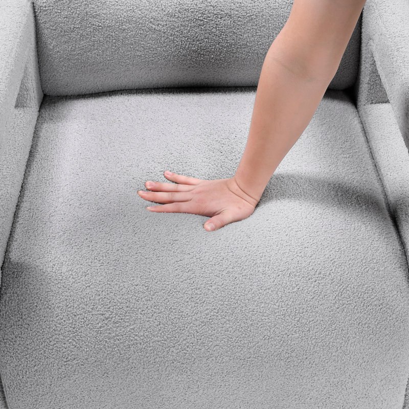 Chaise grise confortable avec rembourrage en mousse, siège de 24 po de largeur, base en contreplaqué, structure de fauteuil moderne, poids de 53 lb, revêtement Boucle