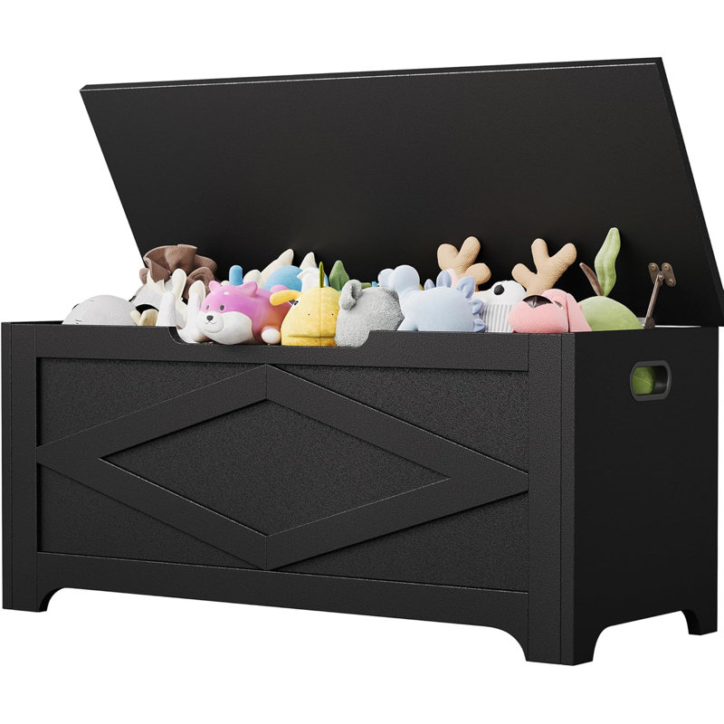 39.4" Wooden Storage Chest, Safety Hinges Toy Box for Bedroom, Entryway, or Living Room, Black