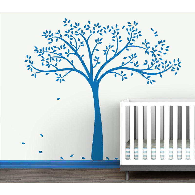 Décalcomanie murale arbre d’automne monochrome, Bleu azure loyal