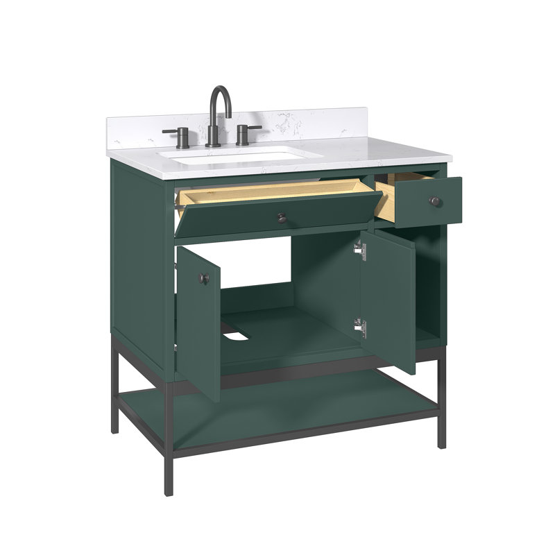 Meuble-lavabo simple 36 po avec plateau en pierre reconstituée Paisley, Vert