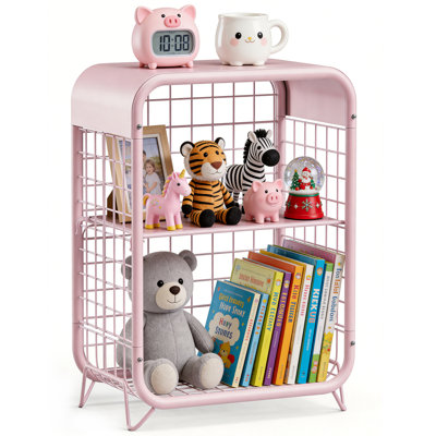 3-Tier Adjustable Metal Side Table, Kids Nightstand with Adjustable Shelf, Slim Storage Organizer for Small Spaces