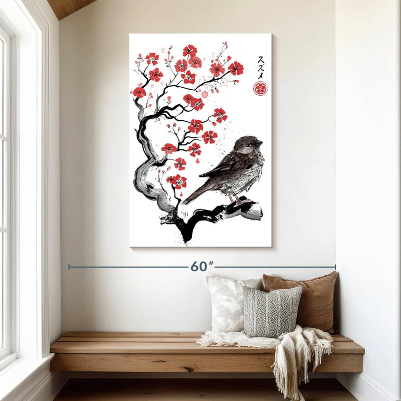 Brampt Little Sparrow Sumi-E, 48" H x 32" W